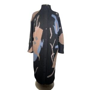 Vintage Segue AbstractKnit Long Length Cardigan M Sweater coat Black